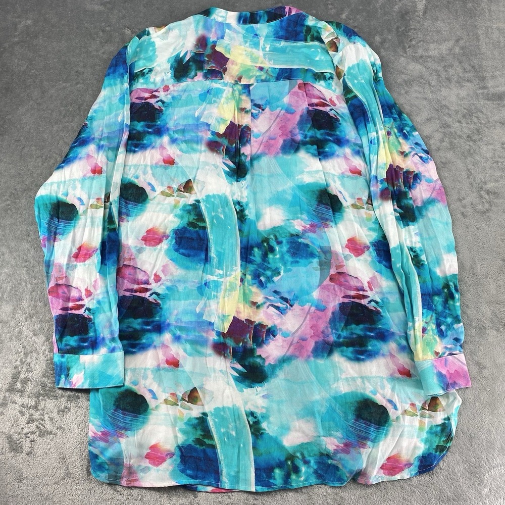 Soft Surroundings Ursa Tunic Large Colorful‎ Rayon Blouse Pleat Details V Neck - Picture 7 of 12